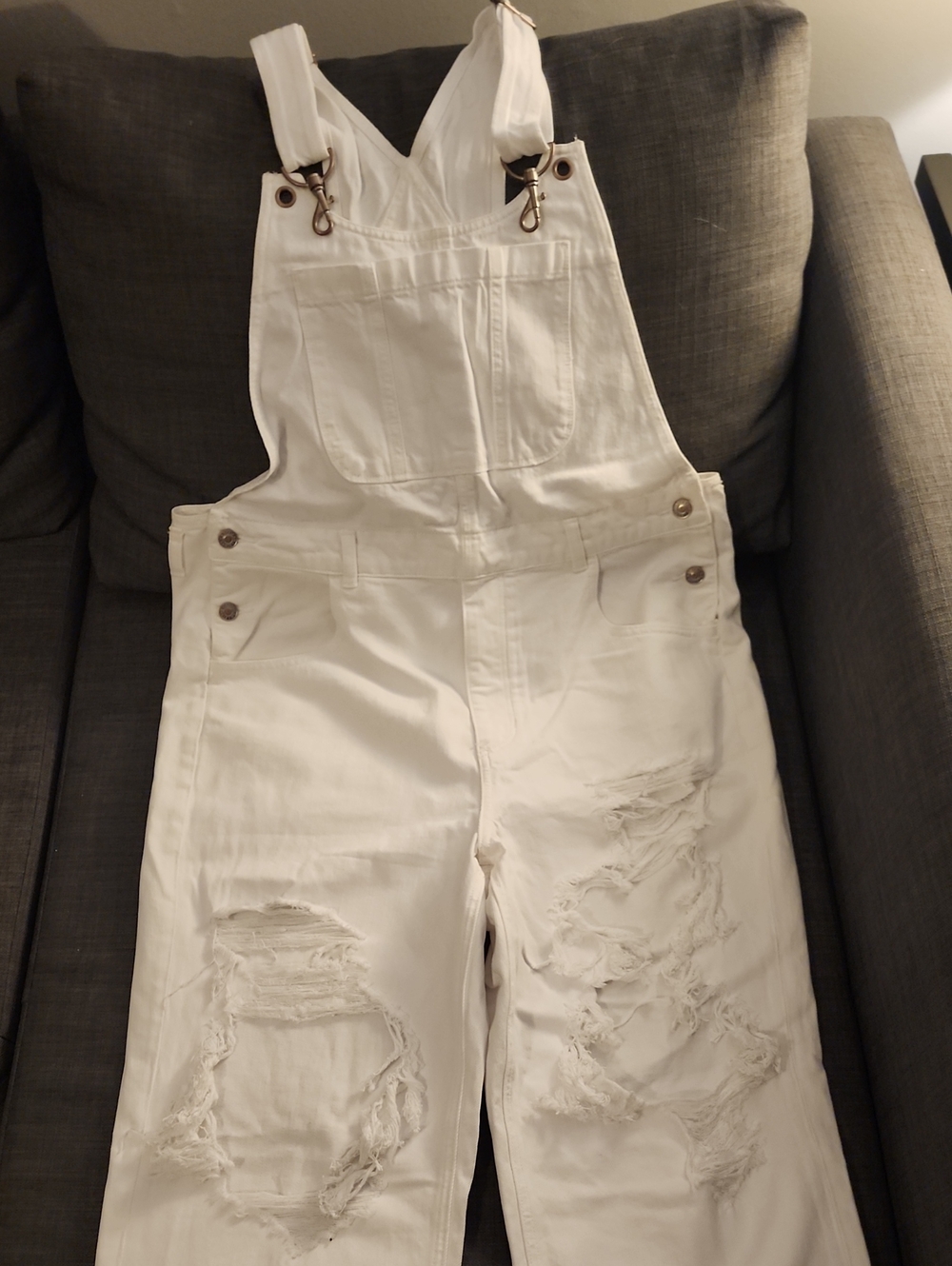 American Eagle Outfitters White Distressed Women's Denim Overalls